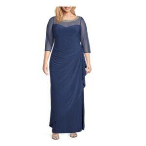 Alex Evenings women Plus Size 24w rhinestones Ruched Gown dress blue new $219